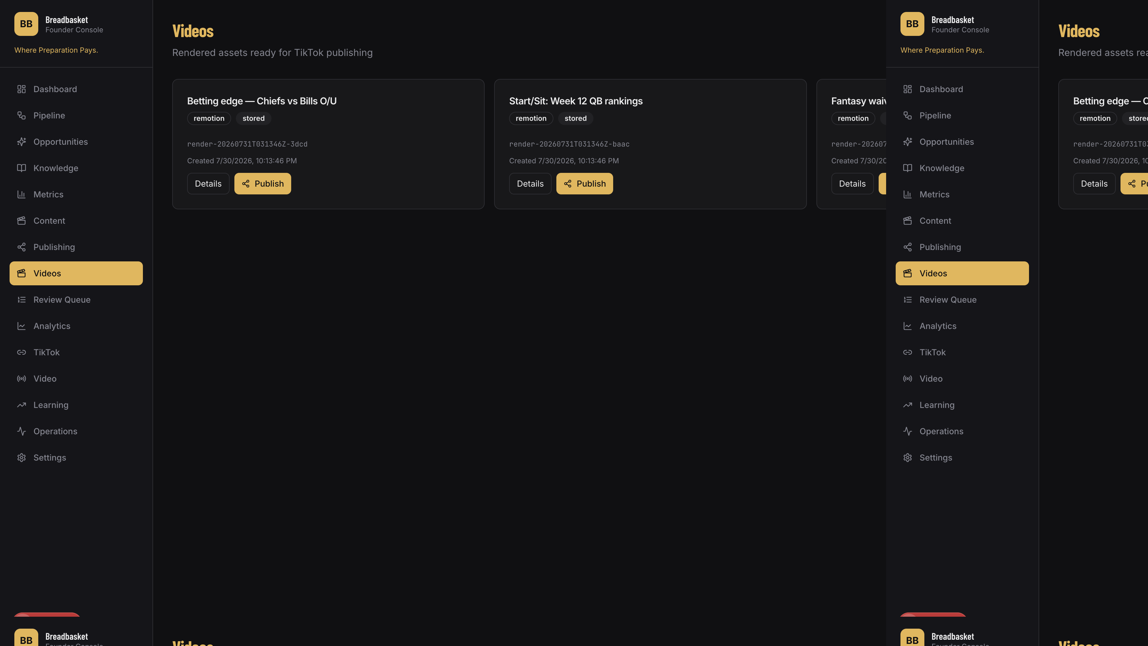 Video library with rendered assets and publish status